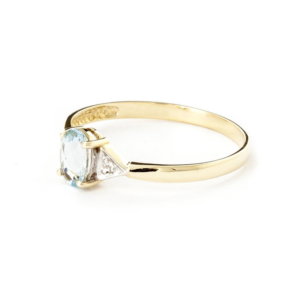 14K. SOLID GOLD RING WITH DIAMONDS & AQUAMARINE - Picture 1 of 6